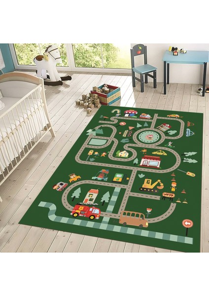 Dijital Baskılı Kaymaz Taban Yıkanabilir Çocuk Odası Oyun Halısı, V-Çocuk-48-Yeşil, fiyatları