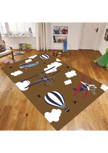 Dijital Baskılı Kaymaz Taban Yıkanabilir Çocuk Odası Oyun Halısı, V-Çocuk-23-Kahverengi,
