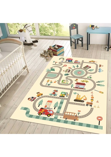 Dijital Baskılı Kaymaz Taban Yıkanabilir Çocuk Odası Oyun Halısı, V-Çocuk-48-Krem, fiyatları