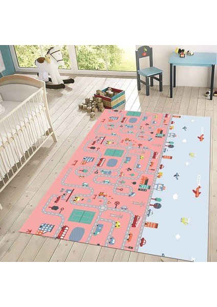 Dijital Baskılı Kaymaz Taban Yıkanabilir Çocuk Odası Oyun Halısı, V-Çocuk-19-Pembe, fiyatları