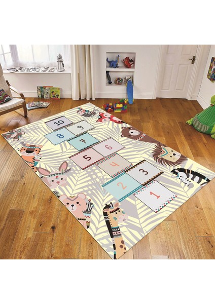 Dijital Baskılı Kaymaz Taban Yıkanabilir Çocuk Odası Oyun Halısı, V-Çocuk-28-Krem,