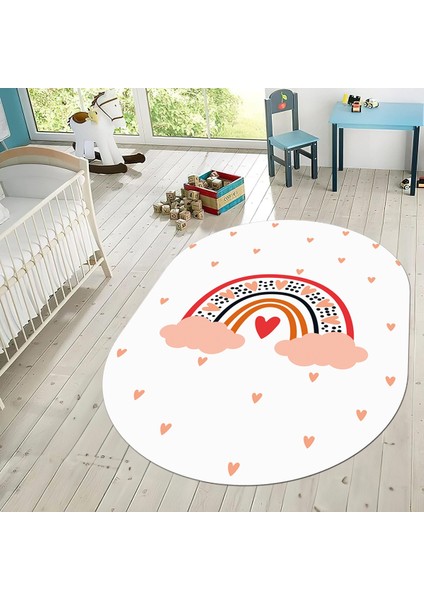 Dijital Baskılı Kaymaz Taban Yıkanabilir Oval Çocuk Odası Oyun Halısı, V-O-Çocuk-15-Beyaz, fiyatları
