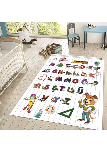 Dijital Baskılı Kaymaz Taban Yıkanabilir Çocuk Odası Oyun Halısı, V-Çocuk-33-Beyaz, fiyatları