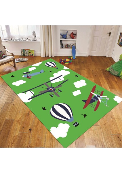 Dijital Baskılı Kaymaz Taban Yıkanabilir Çocuk Odası Oyun Halısı, V-Çocuk-23-Yeşil,