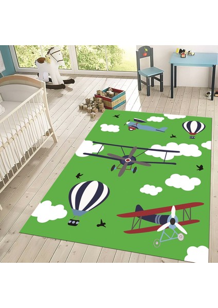 Dijital Baskılı Kaymaz Taban Yıkanabilir Çocuk Odası Oyun Halısı, V-Çocuk-23-Yeşil, fiyatları