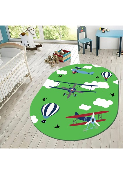 Dijital Baskılı Kaymaz Taban Yıkanabilir Oval Çocuk Odası Oyun Halısı, V-O-Çocuk-23-Yeşil, fiyatları