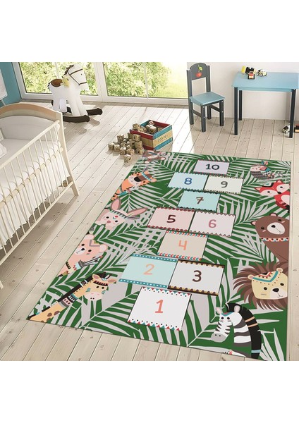 Dijital Baskılı Kaymaz Taban Yıkanabilir Çocuk Odası Oyun Halısı, V-Çocuk-28-Yeşil, fiyatları