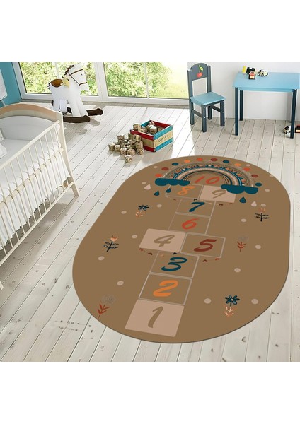 Dijital Baskılı Kaymaz Taban Yıkanabilir Oval Çocuk Odası Oyun Halısı, V-O-Çocuk-30-Kahve, fiyatları