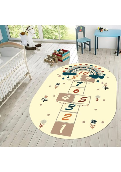 Dijital Baskılı Kaymaz Taban Yıkanabilir Oval Çocuk Odası Oyun Halısı, V-O-Çocuk-30-Krem, fiyatları