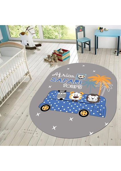 Dijital Baskılı Kaymaz Taban Yıkanabilir Oval Çocuk Odası Oyun Halısı, V-O-Çocuk-01-Mavi, fiyatları