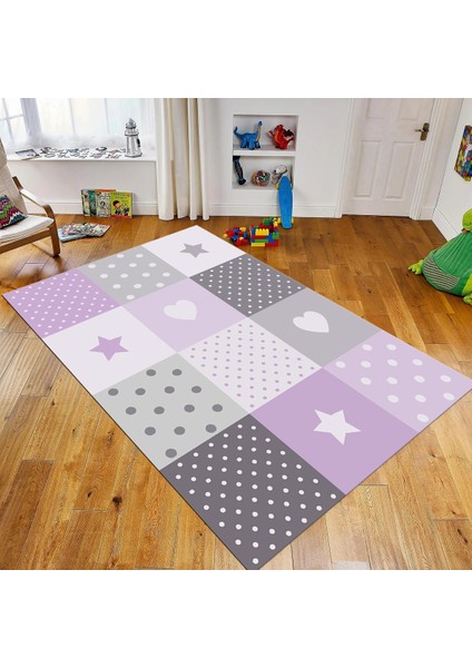 Dijital Baskılı Kaymaz Taban Yıkanabilir Çocuk Odası Oyun Halısı, V-Çocuk-10-Mor,