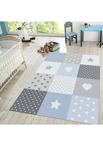 Dijital Baskılı Kaymaz Taban Yıkanabilir Çocuk Odası Oyun Halısı, V-Çocuk-10-Mavi, fiyatları