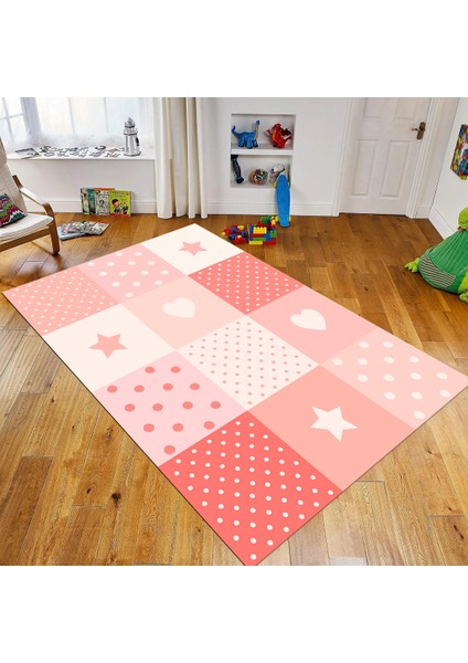Dijital Baskılı Kaymaz Taban Yıkanabilir Çocuk Odası Oyun Halısı, V-Çocuk-10-Pembe,