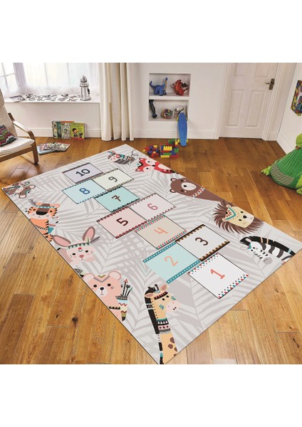 Dijital Baskılı Kaymaz Taban Yıkanabilir Çocuk Odası Oyun Halısı, V-Çocuk-28-Gri,
