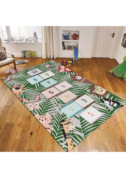Dijital Baskılı Kaymaz Taban Yıkanabilir Çocuk Odası Oyun Halısı, V-Çocuk-28-Yeşil,