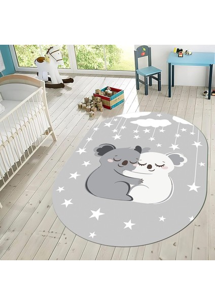 Dijital Baskılı Kaymaz Taban Yıkanabilir Oval Çocuk Odası Oyun Halısı, V-O-Çocuk-22-Gri, fiyatları