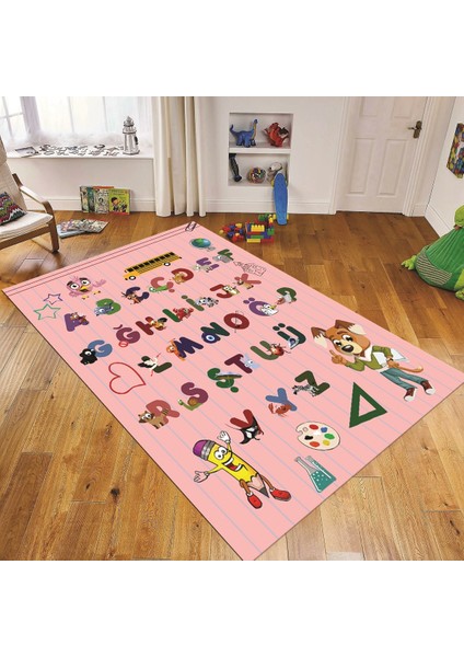 Dijital Baskılı Kaymaz Taban Yıkanabilir Çocuk Odası Oyun Halısı, V-Çocuk-33-Pembe,