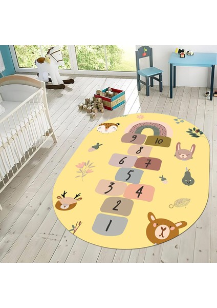 Dijital Baskılı Kaymaz Taban Yıkanabilir Oval Çocuk Odası Oyun Halısı, V-O-Çocuk-29-Sarı, fiyatları