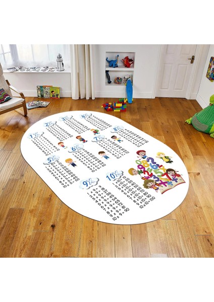 Dijital Baskılı Kaymaz Taban Yıkanabilir Oval Çocuk Odası Oyun Halısı, V-O-Çocuk-05-Beyaz,