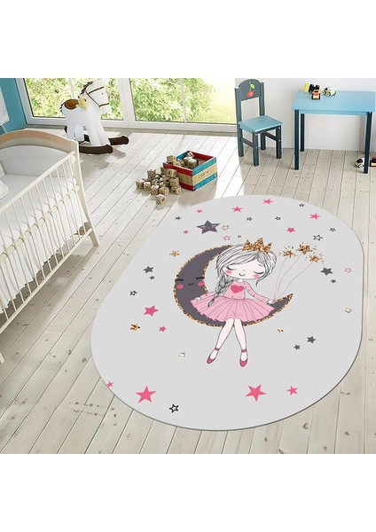 Dijital Baskılı Kaymaz Taban Yıkanabilir Oval Çocuk Odası Oyun Halısı, V-O-Çocuk-13-Gri, fiyatları