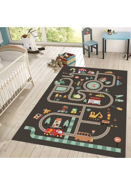 Dijital Baskılı Kaymaz Taban Yıkanabilir Çocuk Odası Oyun Halısı, V-Çocuk-48-Antrasit, fiyatları