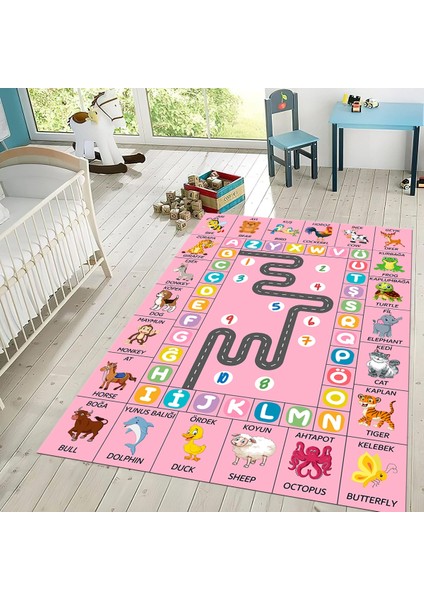 Dijital Baskılı Kaymaz Taban Yıkanabilir Çocuk Odası Oyun Halısı, V-Çocuk-44-Pembe, fiyatları