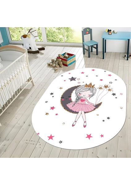 Dijital Baskılı Kaymaz Taban Yıkanabilir Oval Çocuk Odası Oyun Halısı, V-O-Çocuk-13-Beyaz, fiyatları