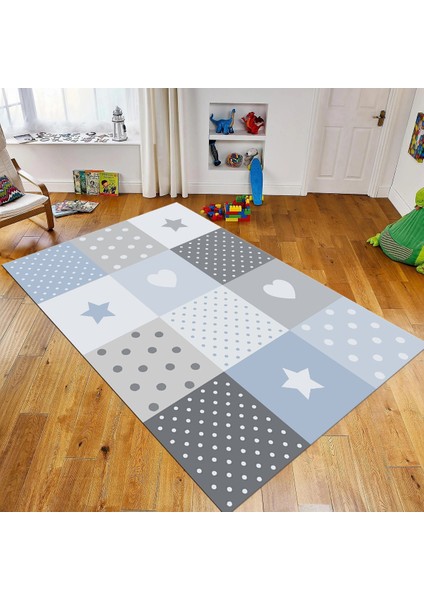 Dijital Baskılı Kaymaz Taban Yıkanabilir Çocuk Odası Oyun Halısı, V-Çocuk-10-Mavi,