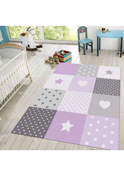 Dijital Baskılı Kaymaz Taban Yıkanabilir Çocuk Odası Oyun Halısı, V-Çocuk-10-Mor, fiyatları