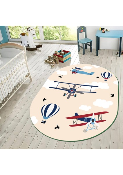Dijital Baskılı Kaymaz Taban Yıkanabilir Oval Çocuk Odası Oyun Halısı, V-O-Çocuk-23-Krem, fiyatları
