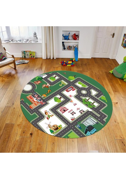 Dijital Baskılı Kaymaz Taban Yıkanabilir Yuvarlak Çocuk Odası Oyun Halısı, V-Y-Çocuk-20-Renkli,