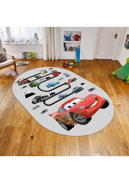 Dijital Baskılı Kaymaz Taban Yıkanabilir Oval Çocuk Odası Oyun Halısı, V-O-Çocuk-03-Gri,
