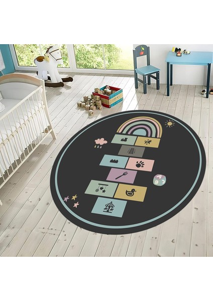 Dijital Baskılı Kaymaz Taban Yıkanabilir Yuvarlak Çocuk Odası Oyun Halısı, V-Y-Çocuk-31-Antrasit, fiyatları