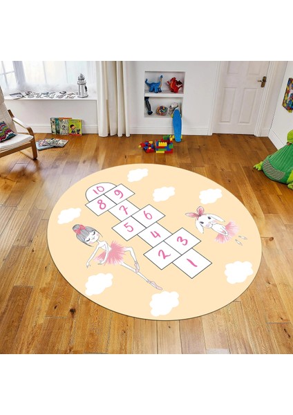 Dijital Baskılı Kaymaz Taban Yıkanabilir Yuvarlak Çocuk Odası Oyun Halısı, V-Y-Çocuk-04-Turuncu,