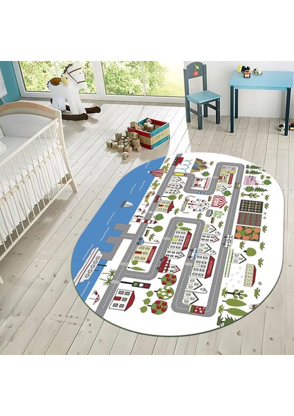 Dijital Baskılı Kaymaz Taban Yıkanabilir Oval Çocuk Odası Oyun Halısı, V-O-Çocuk-07-Beyaz, fiyatları