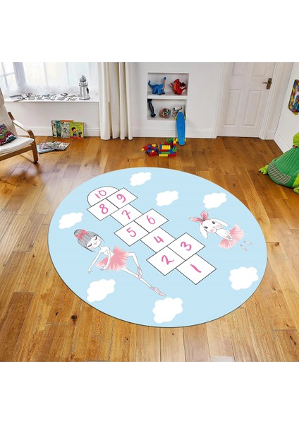 Dijital Baskılı Kaymaz Taban Yıkanabilir Yuvarlak Çocuk Odası Oyun Halısı, V-Y-Çocuk-04-Mavi,