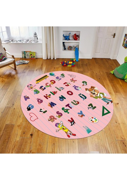 Dijital Baskılı Kaymaz Taban Yıkanabilir Yuvarlak Çocuk Odası Oyun Halısı, V-Y-Çocuk-33-Pembe,