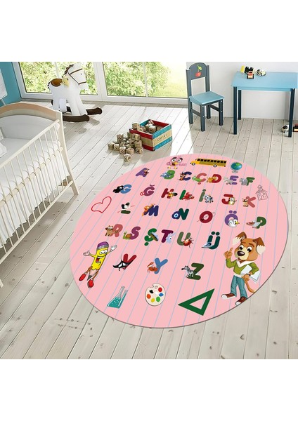 Dijital Baskılı Kaymaz Taban Yıkanabilir Yuvarlak Çocuk Odası Oyun Halısı, V-Y-Çocuk-33-Pembe, fiyatları