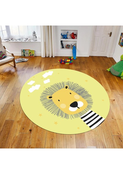 Dijital Baskılı Kaymaz Taban Yıkanabilir Yuvarlak Çocuk Odası Oyun Halısı, V-Y-Çocuk-25-Sarı,