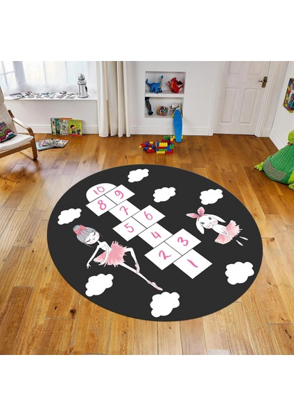 Dijital Baskılı Kaymaz Taban Yıkanabilir Yuvarlak Çocuk Odası Oyun Halısı, V-Y-Çocuk-04-Antrasit,