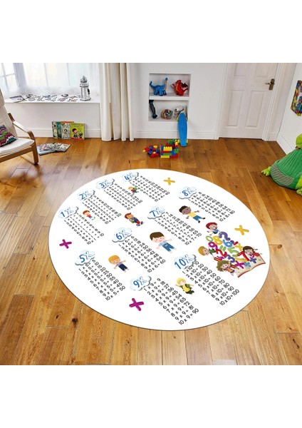 Dijital Baskılı Kaymaz Taban Yıkanabilir Yuvarlak Çocuk Odası Oyun Halısı, V-Y-Çocuk-05-Beyaz,