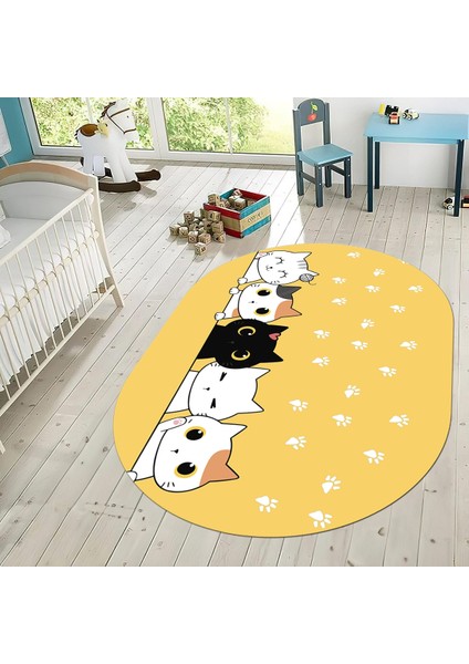 Dijital Baskılı Kaymaz Taban Yıkanabilir Oval Çocuk Odası Oyun Halısı, V-O-Çocuk-49-Sarı, fiyatları