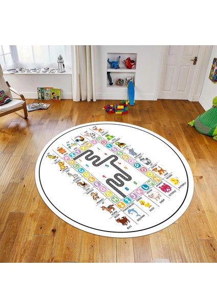 Dijital Baskılı Kaymaz Taban Yıkanabilir Yuvarlak Çocuk Odası Oyun Halısı, V-Y-Çocuk-44-Beyaz,