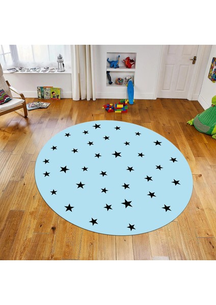 Dijital Baskılı Kaymaz Taban Yıkanabilir Yuvarlak Çocuk Odası Oyun Halısı, V-Y-Çocuk-32-Mavi,