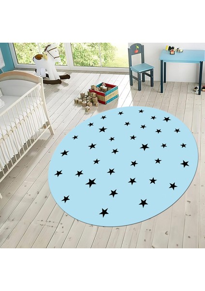Dijital Baskılı Kaymaz Taban Yıkanabilir Yuvarlak Çocuk Odası Oyun Halısı, V-Y-Çocuk-32-Mavi, fiyatları