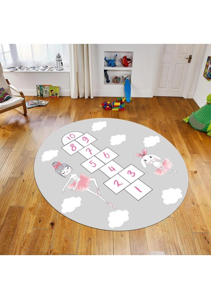 Dijital Baskılı Kaymaz Taban Yıkanabilir Yuvarlak Çocuk Odası Oyun Halısı, V-Y-Çocuk-04-Gri,