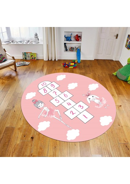 Dijital Baskılı Kaymaz Taban Yıkanabilir Yuvarlak Çocuk Odası Oyun Halısı, V-Y-Çocuk-04-Pembe,