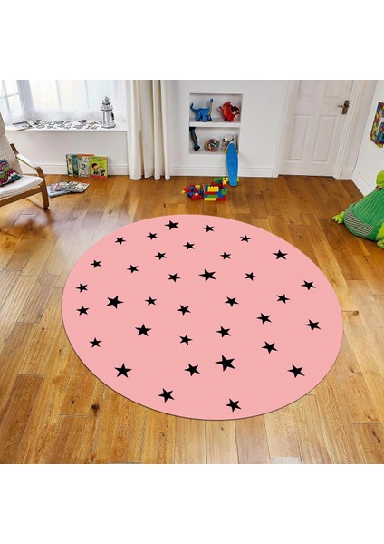 Dijital Baskılı Kaymaz Taban Yıkanabilir Yuvarlak Çocuk Odası Oyun Halısı, V-Y-Çocuk-32-Pembe,