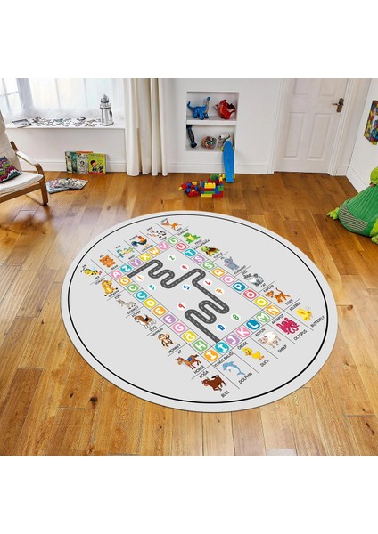Dijital Baskılı Kaymaz Taban Yıkanabilir Yuvarlak Çocuk Odası Oyun Halısı, V-Y-Çocuk-44-Renlki,