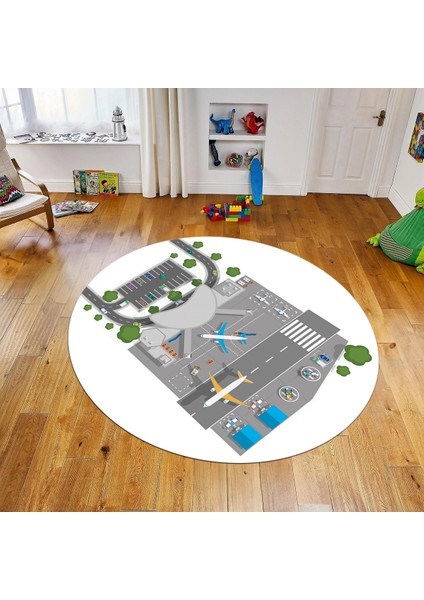 Dijital Baskılı Kaymaz Taban Yıkanabilir Yuvarlak Çocuk Odası Oyun Halısı, V-Y-Çocuk-50-Beyaz,